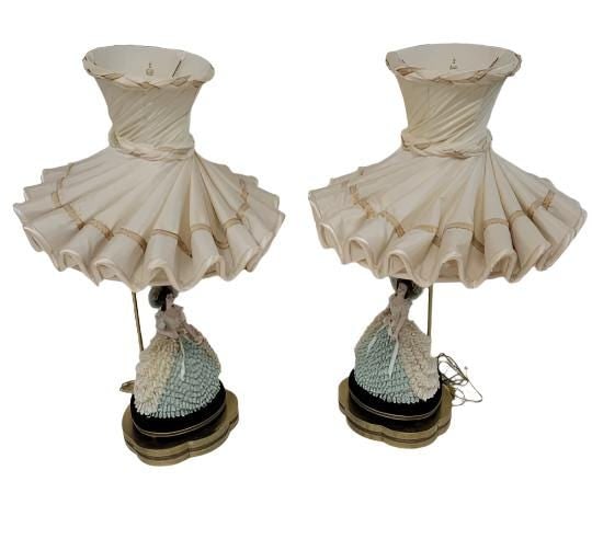 Antique Victorian Dresden Boudoir Lamps - Pair - 2