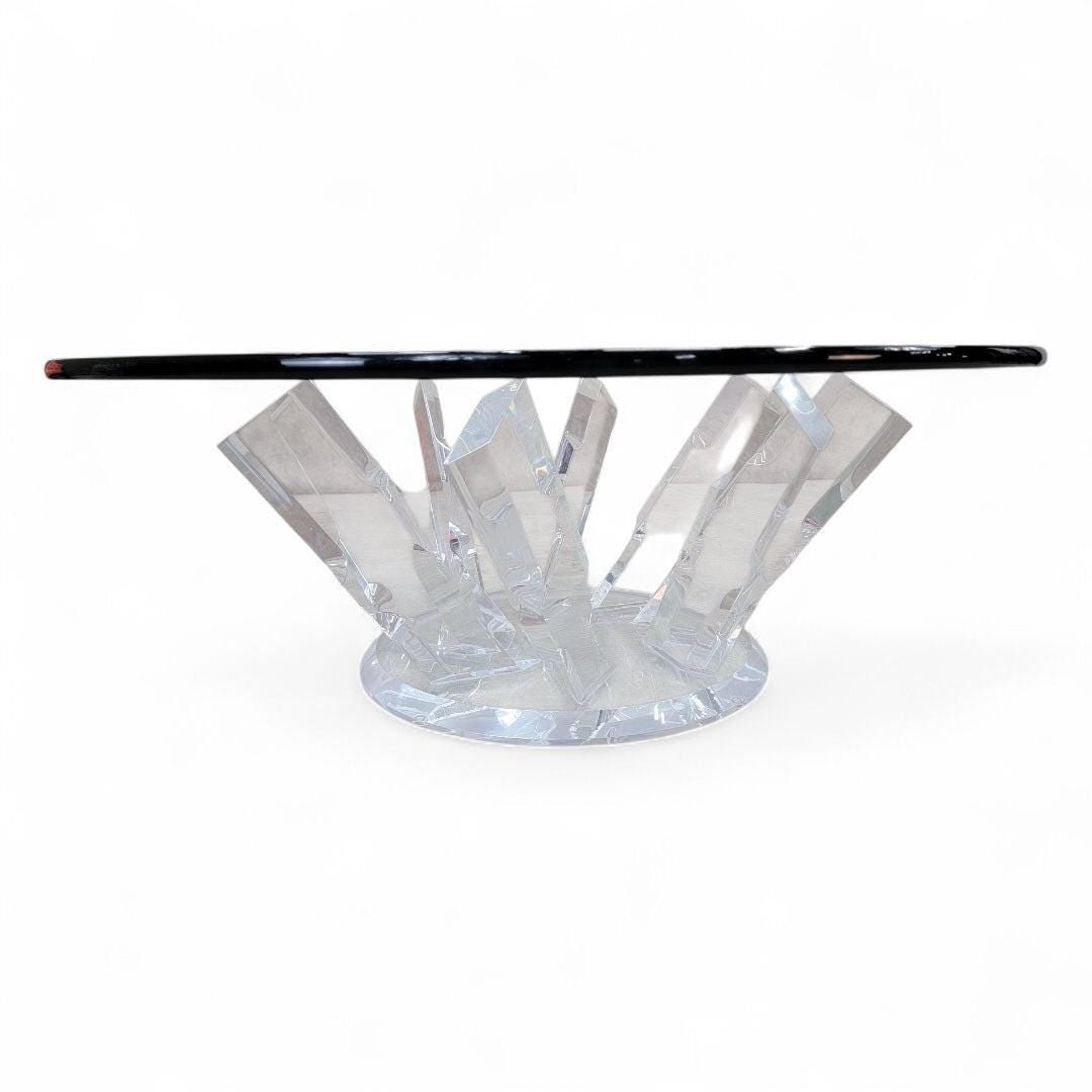 Postmodern Ice Crystal Lucite Base with Beveled Glass Top Coffee Table - 2