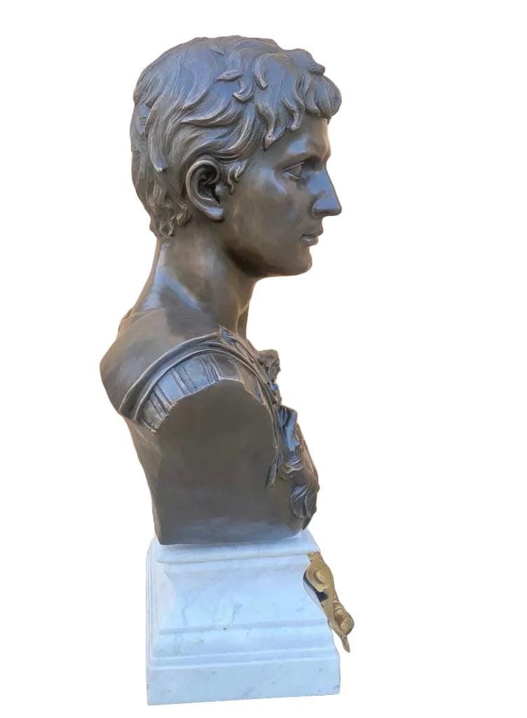 Vintage Italian Grand Tour Bronze Bust of Julius Augustus Caesar - 4
