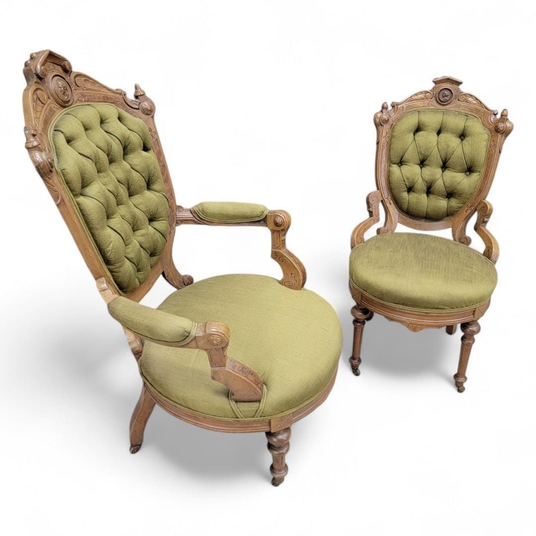 Antique Victorian John Jelliff Style Carved Chairs - Set of 2 - 2