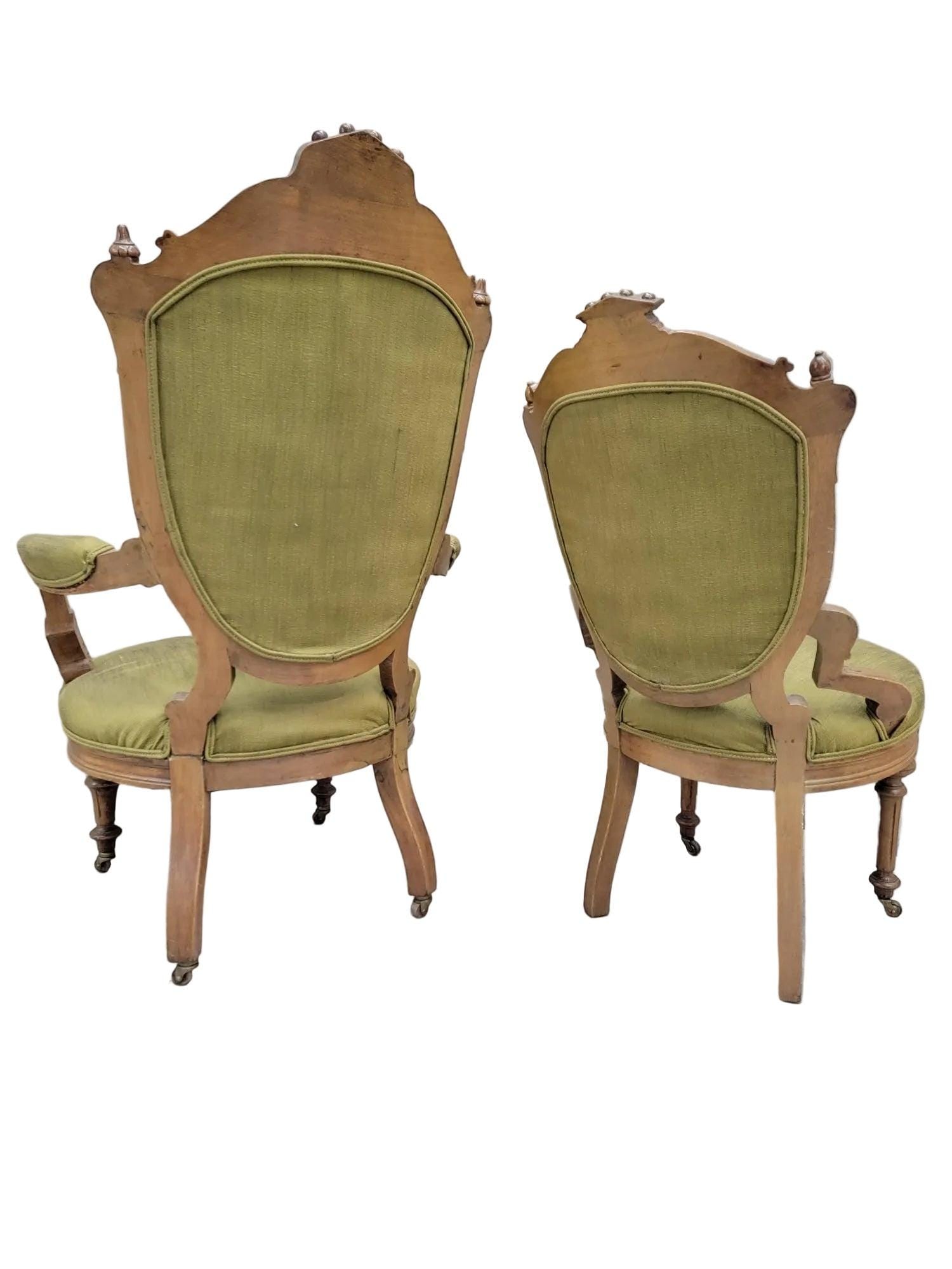 Antique Victorian John Jelliff Style Carved Chairs - Set of 2 - 3
