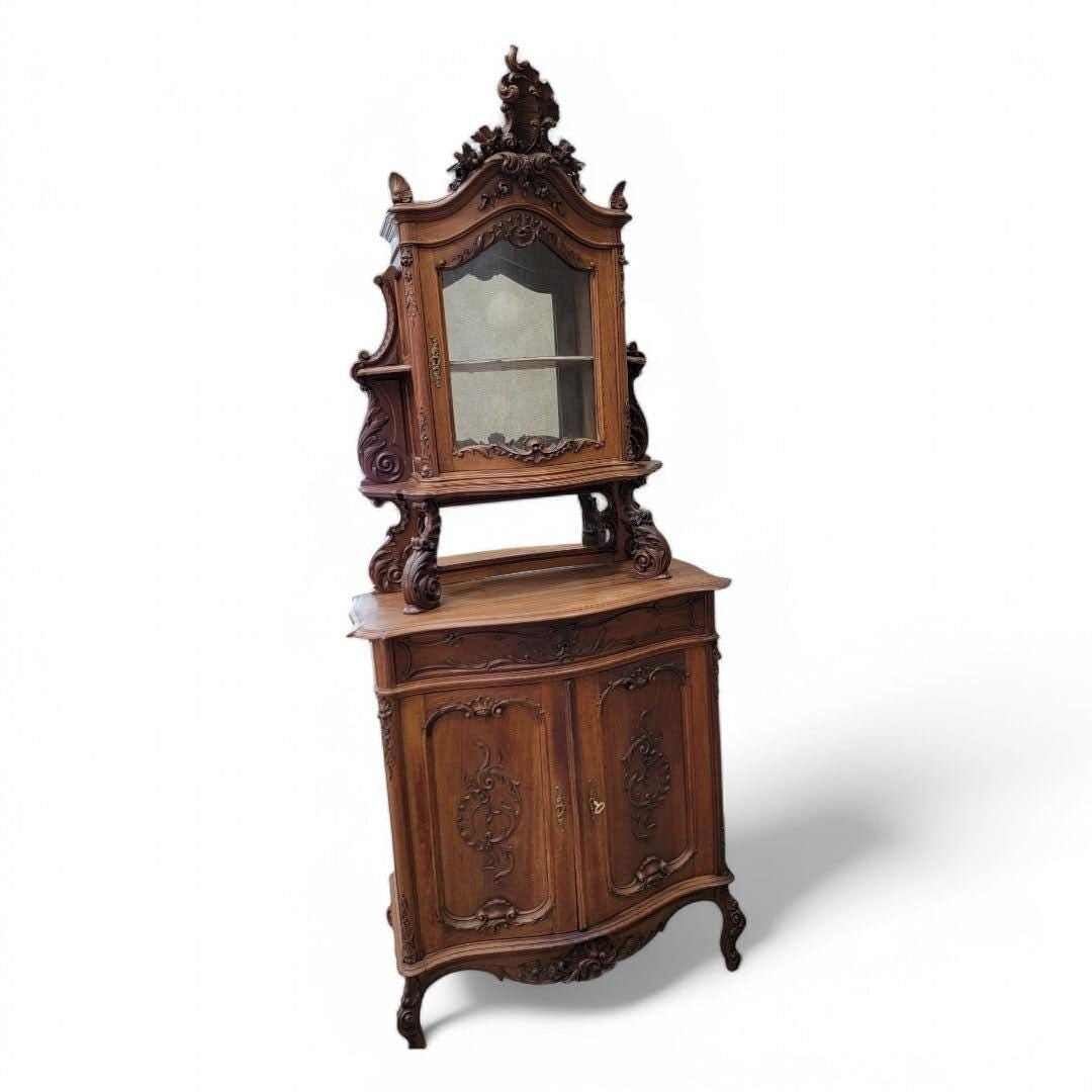 Antique French Carved Ornate Bombe Cabinet - 2