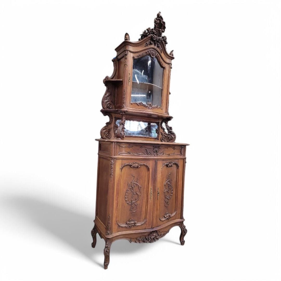 Antique French Carved Ornate Bombe Cabinet - 4