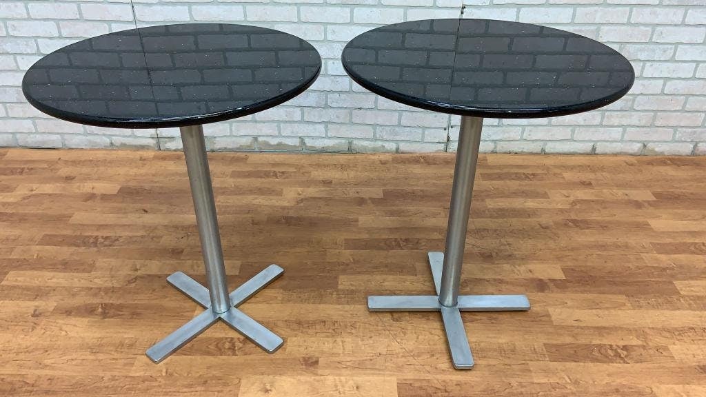 Vintage Granite Top Bistro Side Tables - Pair - 4