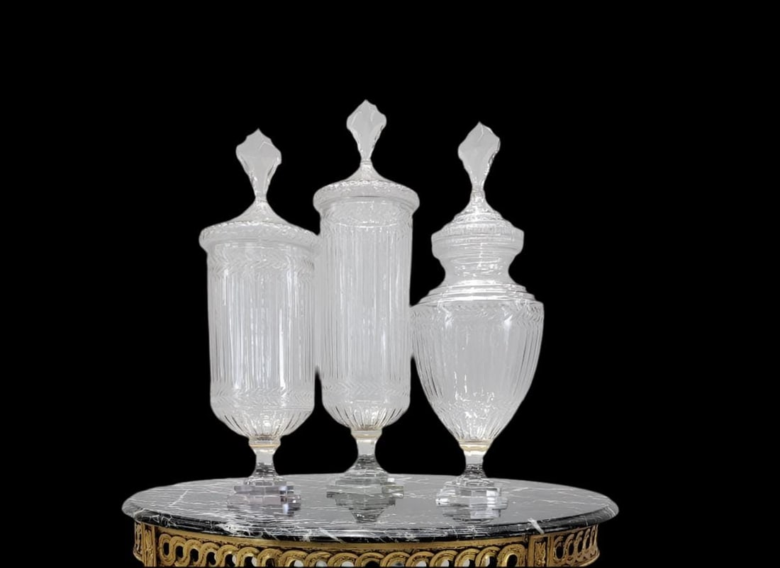 Antique Etched Glass Bonbonniere - Set of 3 - 3