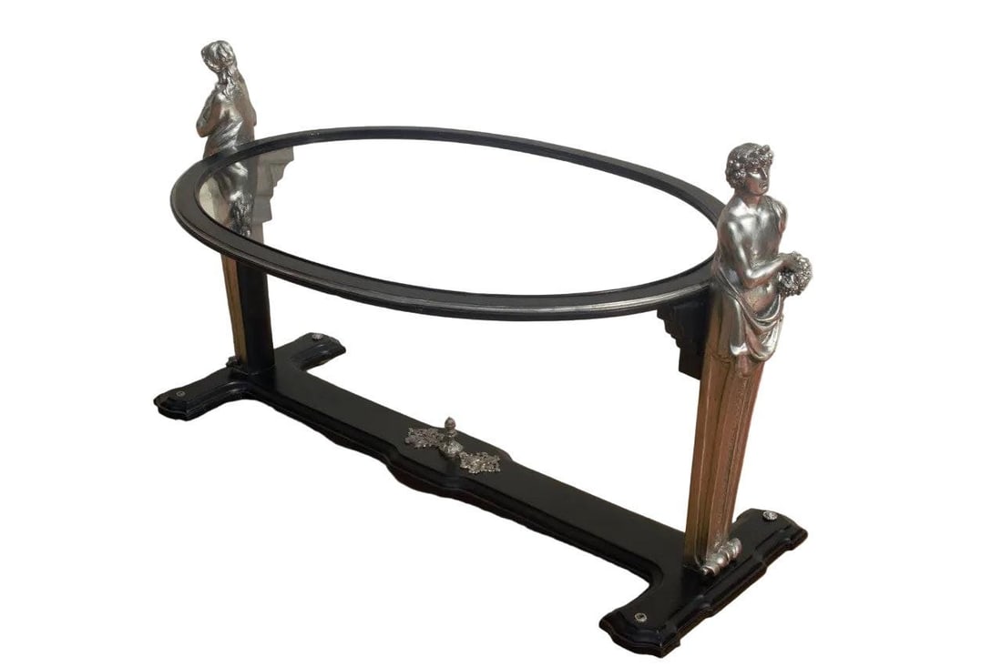 Art Nouveau Figural Male and Female Bust Glass Top Coffee Table - 2