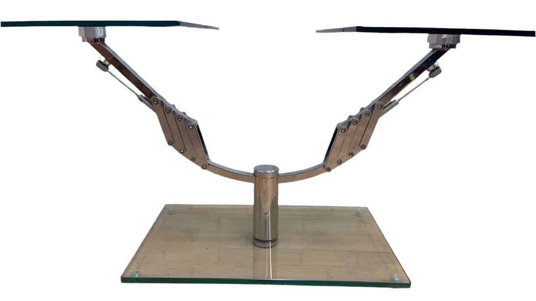 Vintage Italian Mod Glass Top Extending 2 Arm Cocktail Table - 2