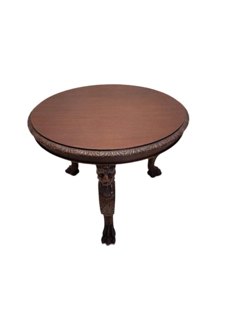 Antique French Figural Carved Ornate Oak Center Accent Entryway Table - 3