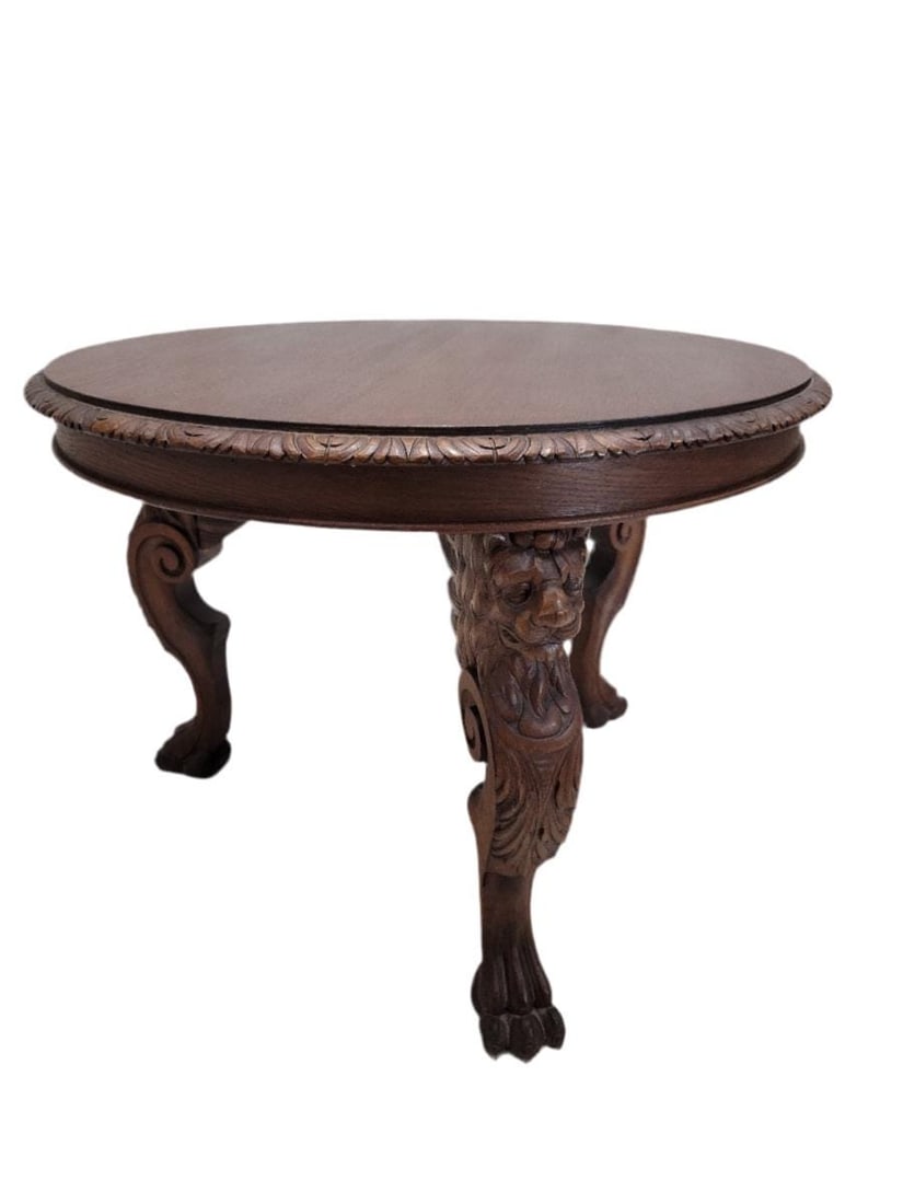 Antique French Figural Carved Ornate Oak Center Accent Entryway Table - 4