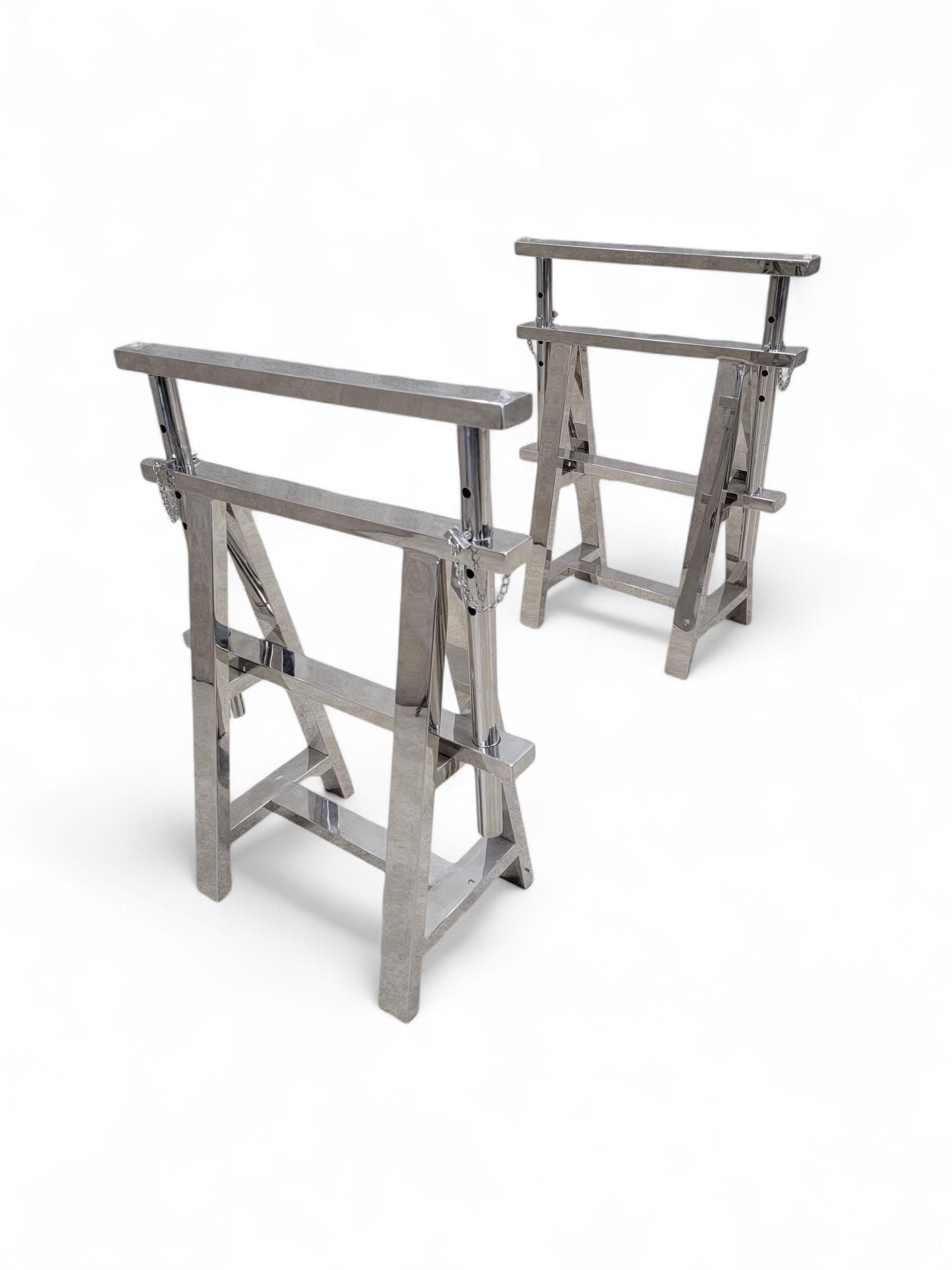 Vintage Contemporary Modern Chrome Sawhorse Adjustable Table/Desk - 2