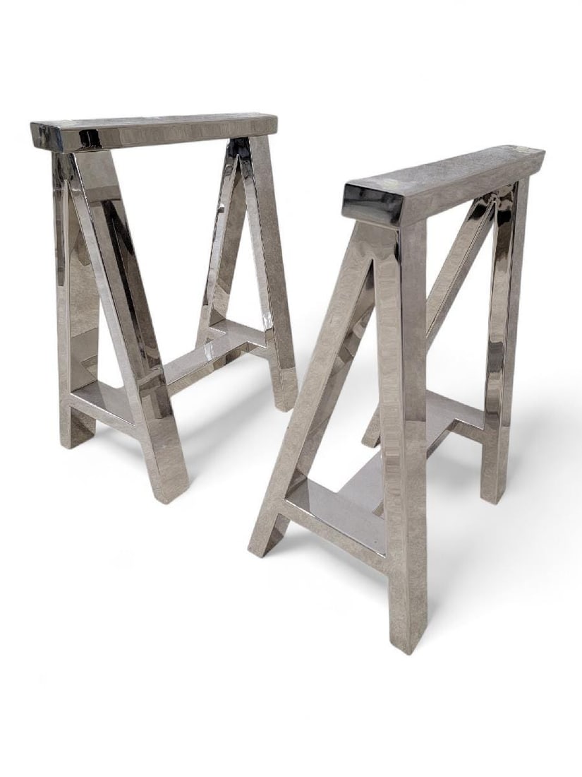 Vintage Contemporary Modern Chrome Sawhorse Adjustable Table/Desk - 3