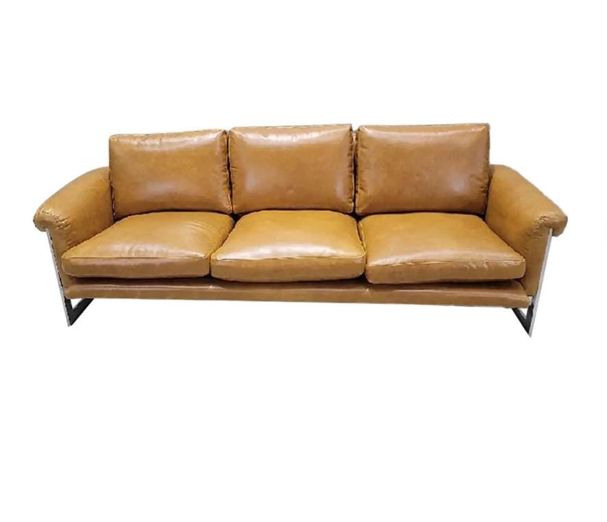 MCM Milo Baughman Style Chrome Sofa Newly Reupholstered (1 of 4)