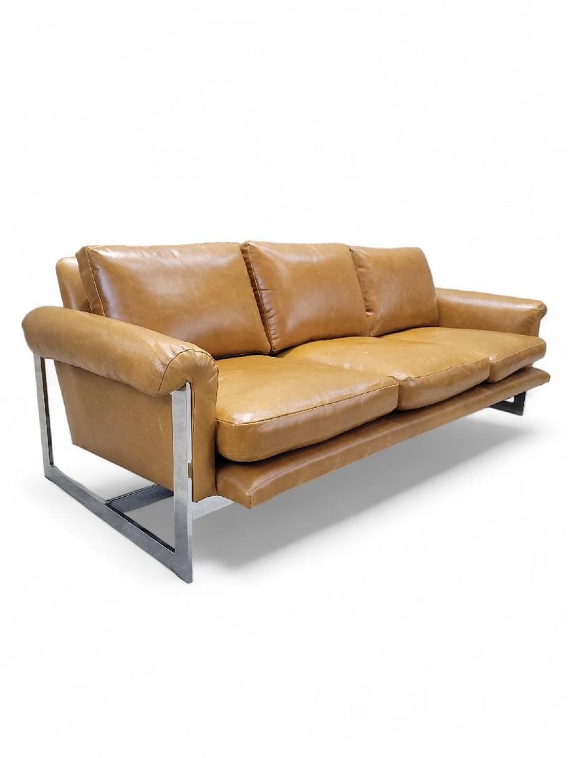 MCM Milo Baughman Style Chrome Sofa Newly Reupholstered - 2