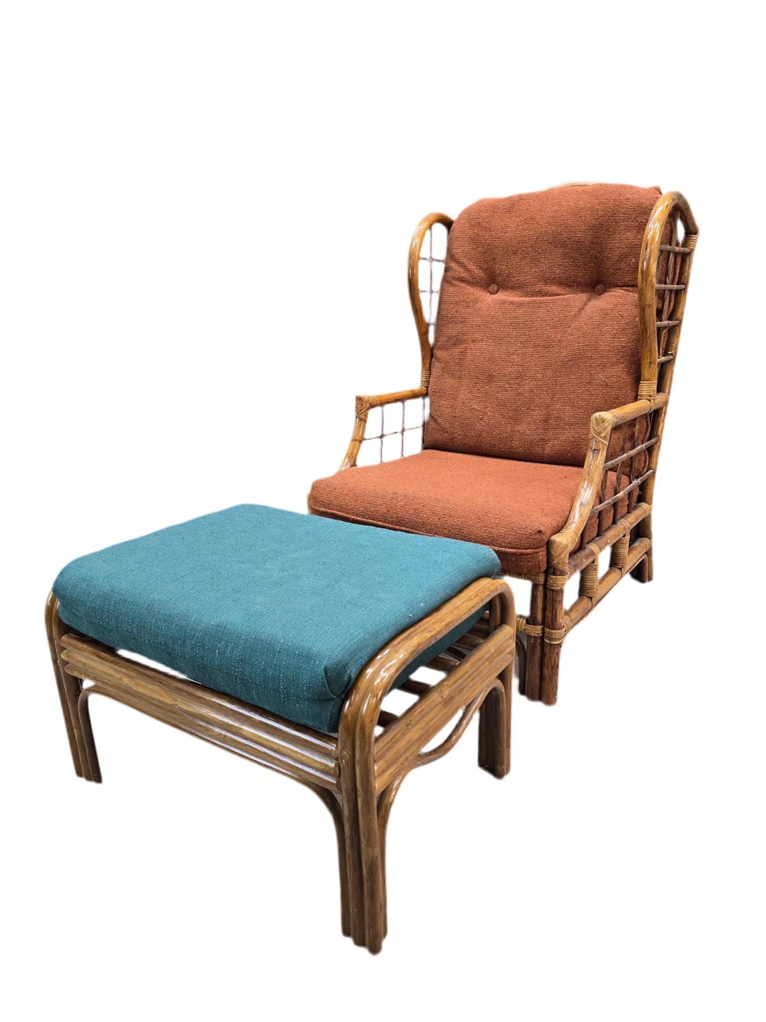 MCM Wicker Chair and Ottoman for Reupholstery (1 of 4)