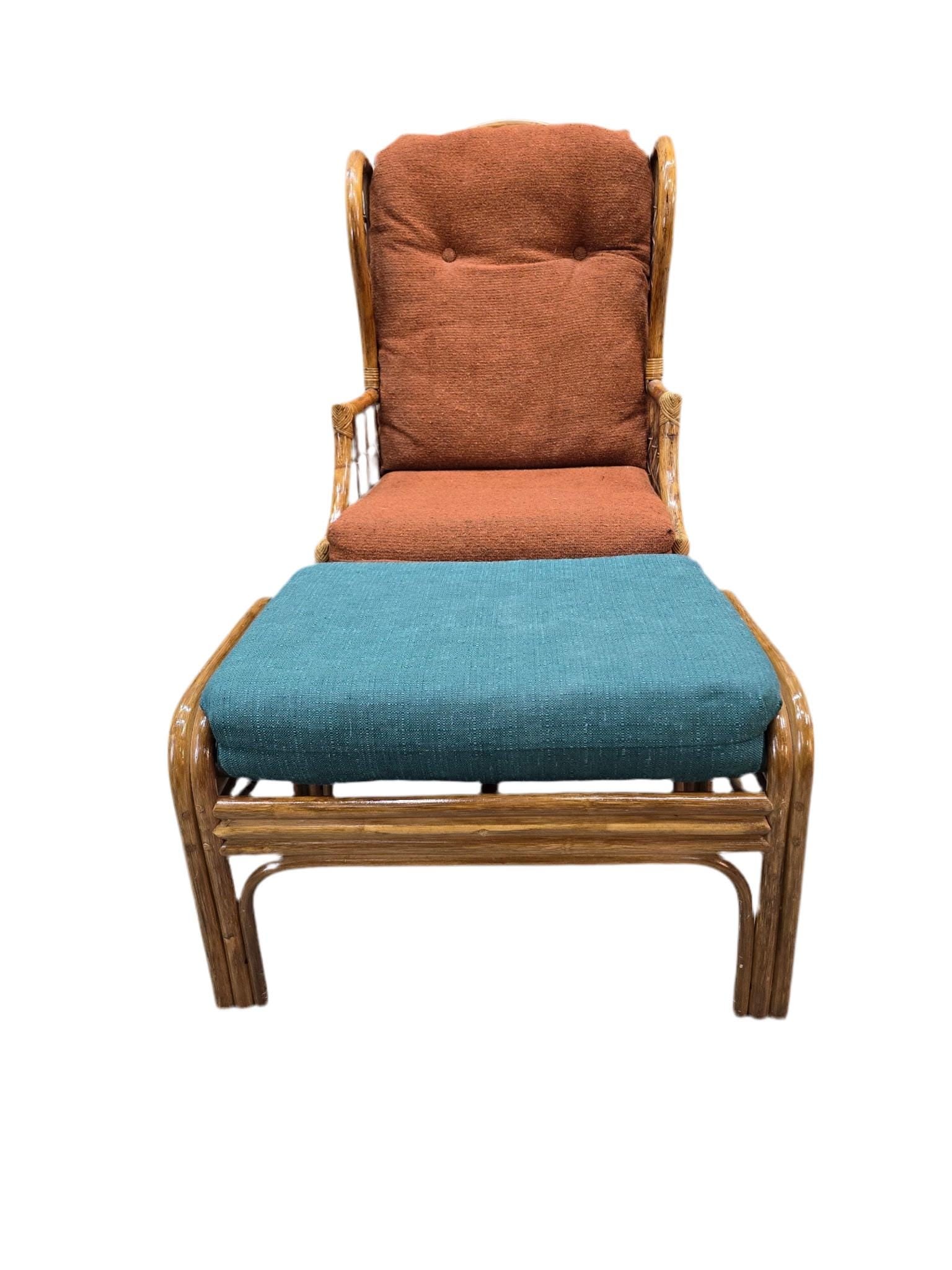 MCM Wicker Chair and Ottoman for Reupholstery - 3