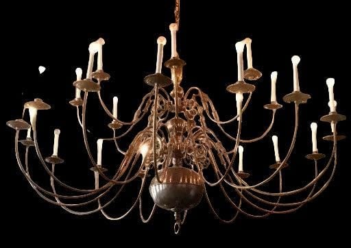 Vintage Williamsburg Style Spanish Brass 2 Tier Spider Arm Chandelier - 2