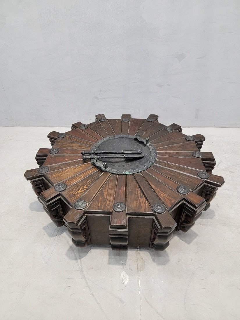 Antique Rustic Spanish Revival Style Mahogany Pinwheel Coal / Fire Pit / Coffee Table - 3