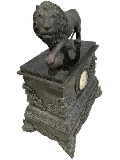 Antique French Marble Lion Mantel Clock - 2