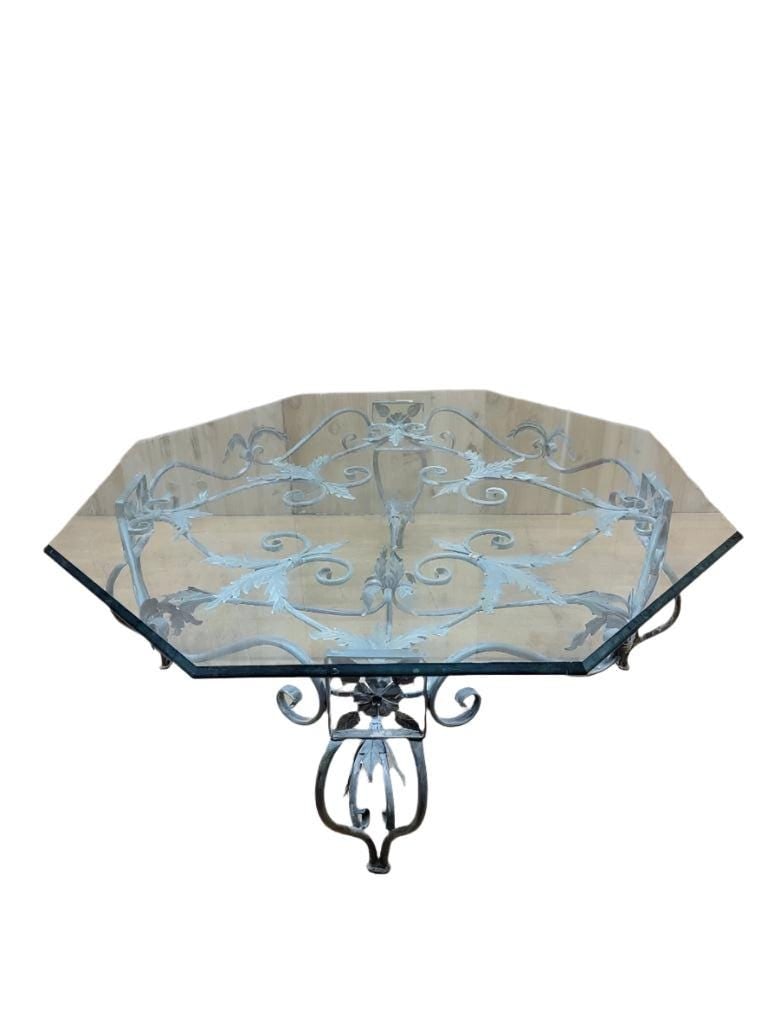 Vintage French Parisian Wrought Iron Octagonal Glass Top Table (1 of 4)