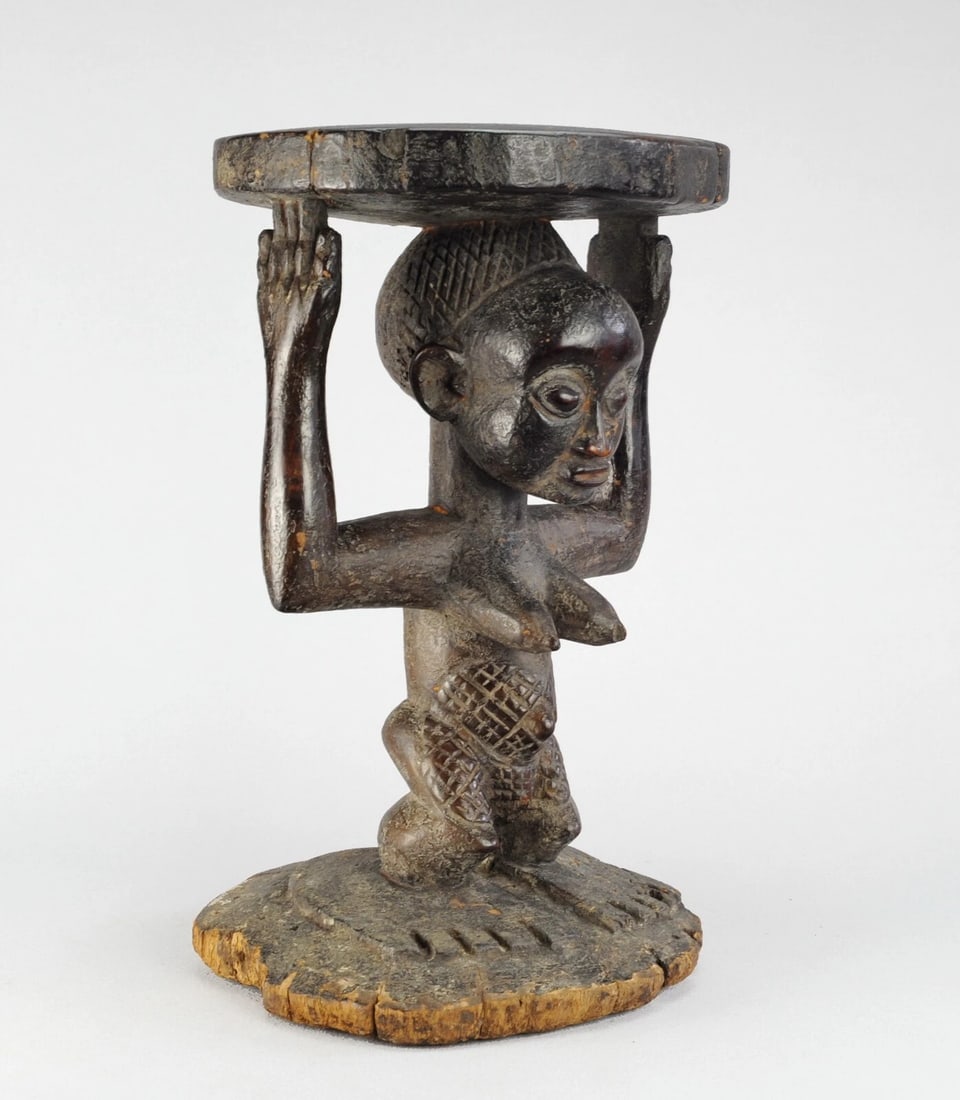 LUBA Kanyok Cariatid Stool Seat figure Statue Tabouret African Tribal Art 0860 - 2