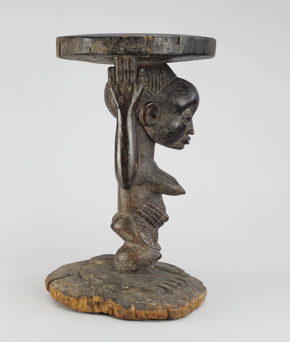 LUBA Kanyok Cariatid Stool Seat figure Statue Tabouret African Tribal Art 0860 - 3