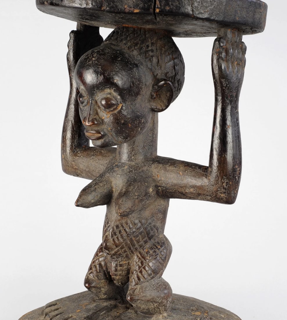 LUBA Kanyok Cariatid Stool Seat figure Statue Tabouret African Tribal Art 0860 - 5