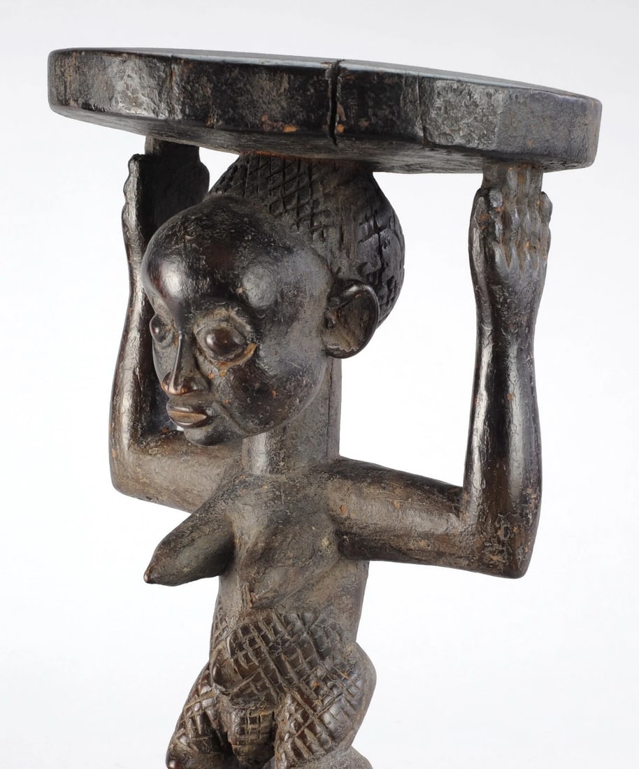LUBA Kanyok Cariatid Stool Seat figure Statue Tabouret African Tribal Art 0860 - 7