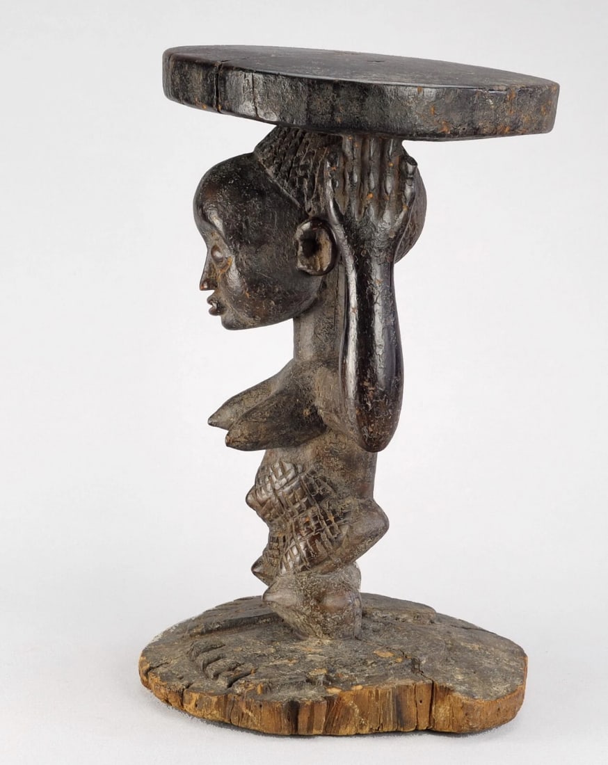 LUBA Kanyok Cariatid Stool Seat figure Statue Tabouret African Tribal Art 0860 - 9