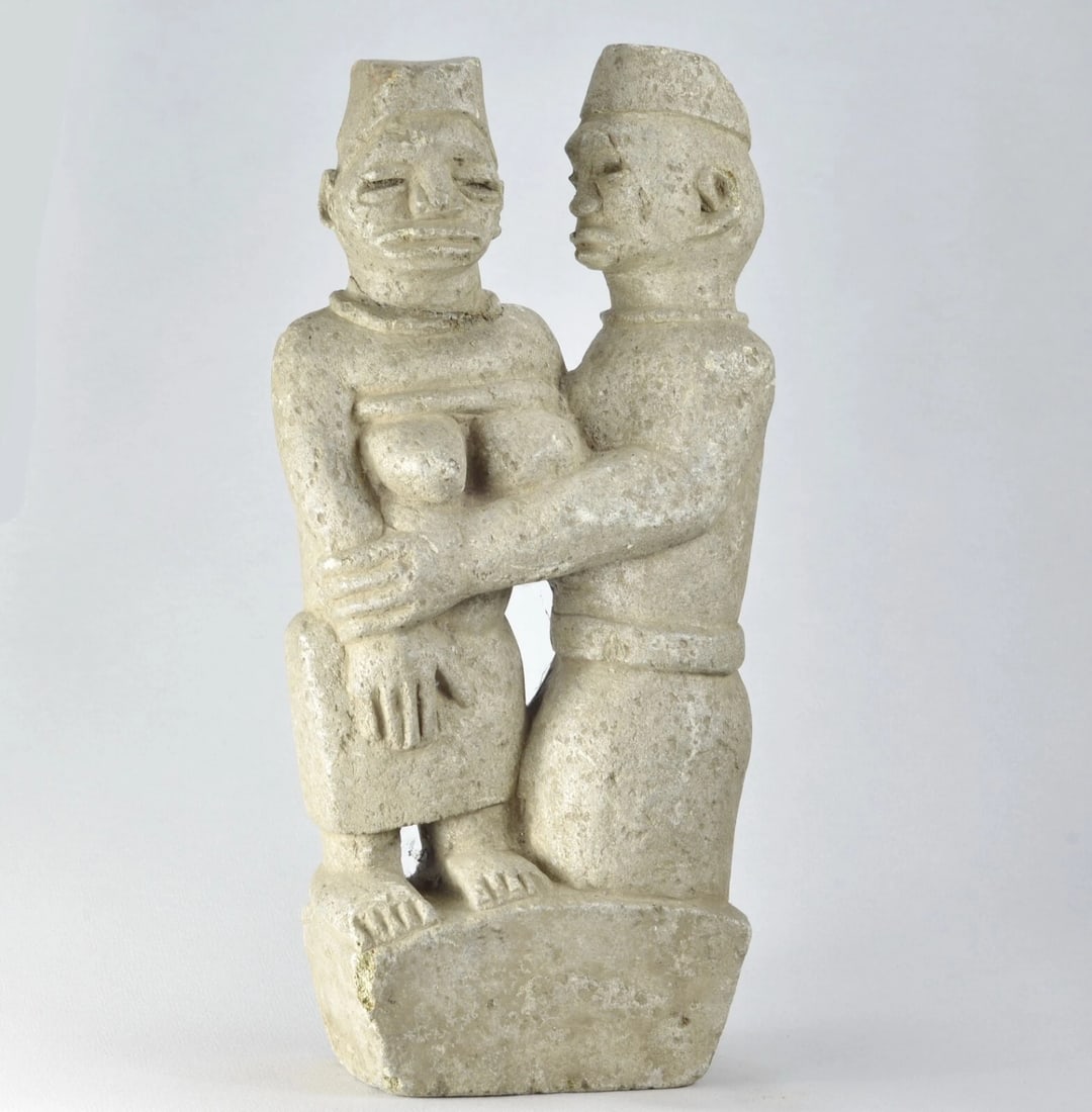 Bakongo Ntadi stone rare couple figure 16" statue African Tribal Art MC2024 - 8