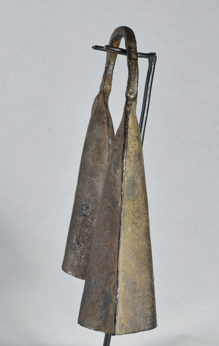 Rare double Metal Bell MONGO Congo DRC Gong African Tribal Musical art MC 1987 - 5