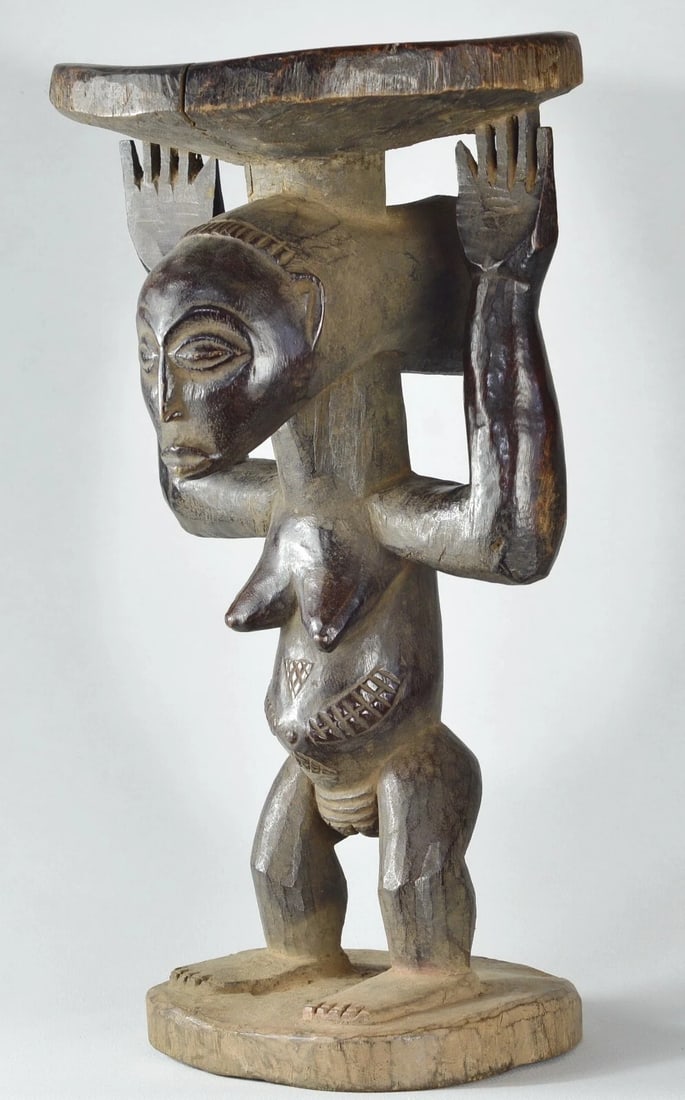 LUBA cariatid stool tabouret statue Congo African Tribal Art MC1789 - 2