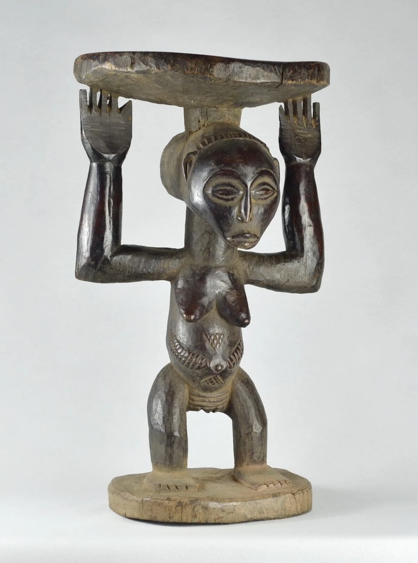 LUBA cariatid stool tabouret statue Congo African Tribal Art MC1789 - 3
