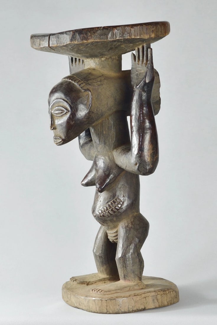 LUBA cariatid stool tabouret statue Congo African Tribal Art MC1789 - 4