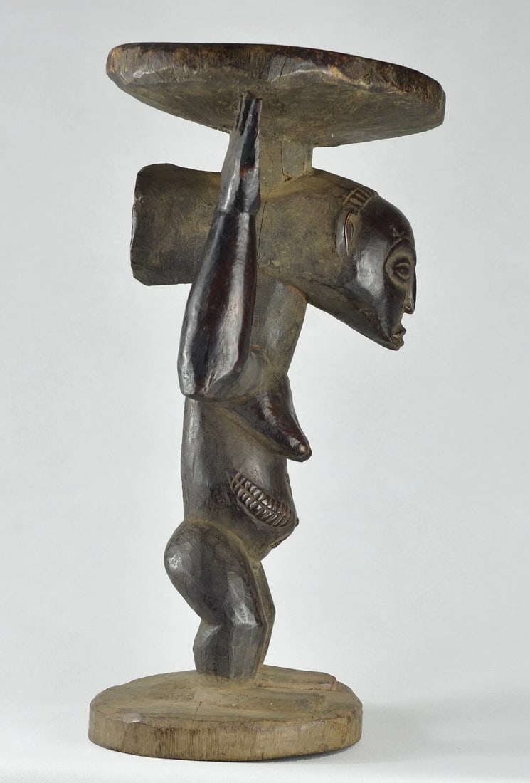 LUBA cariatid stool tabouret statue Congo African Tribal Art MC1789 - 5