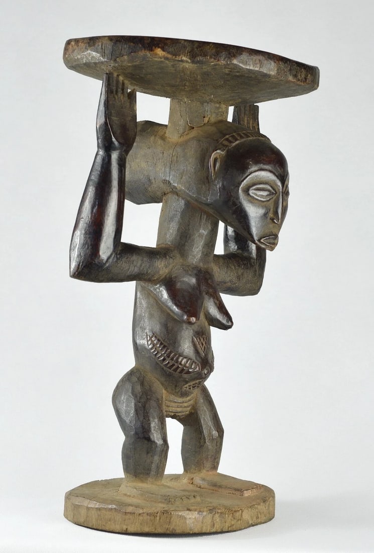 LUBA cariatid stool tabouret statue Congo African Tribal Art MC1789 - 7