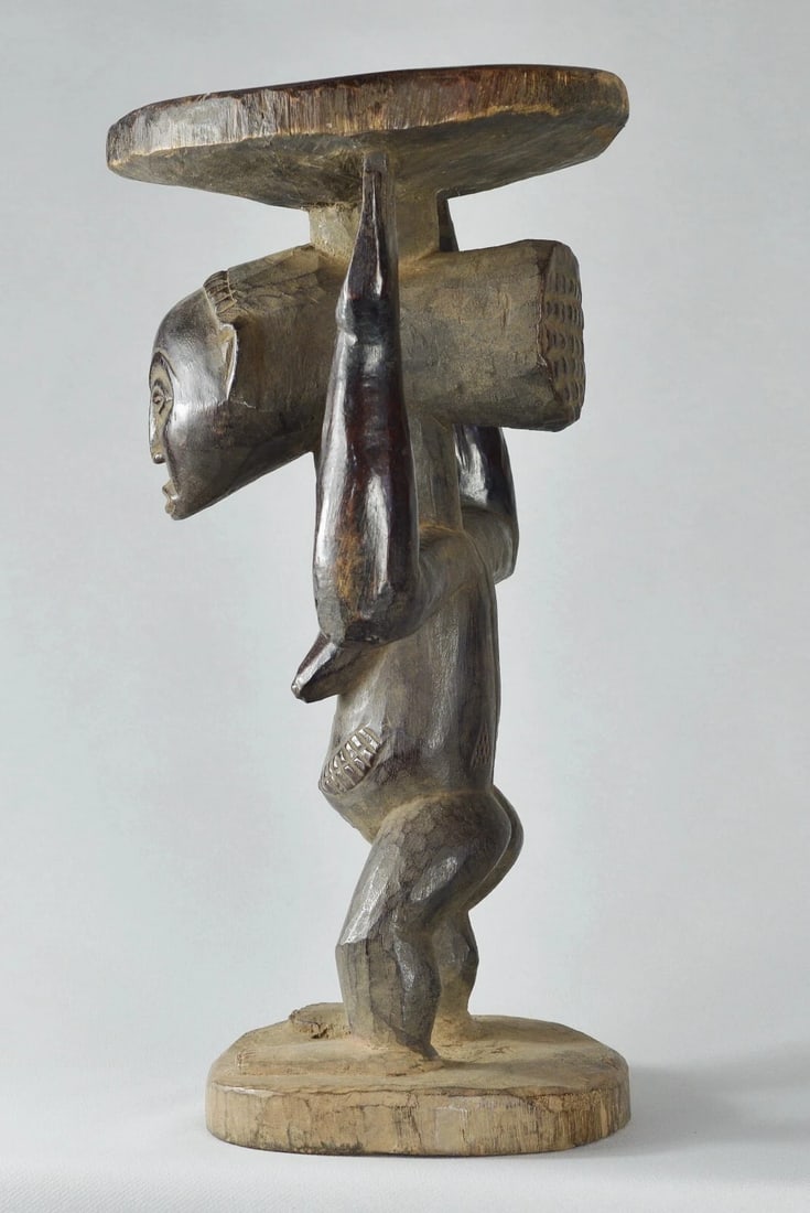 LUBA cariatid stool tabouret statue Congo African Tribal Art MC1789 - 8