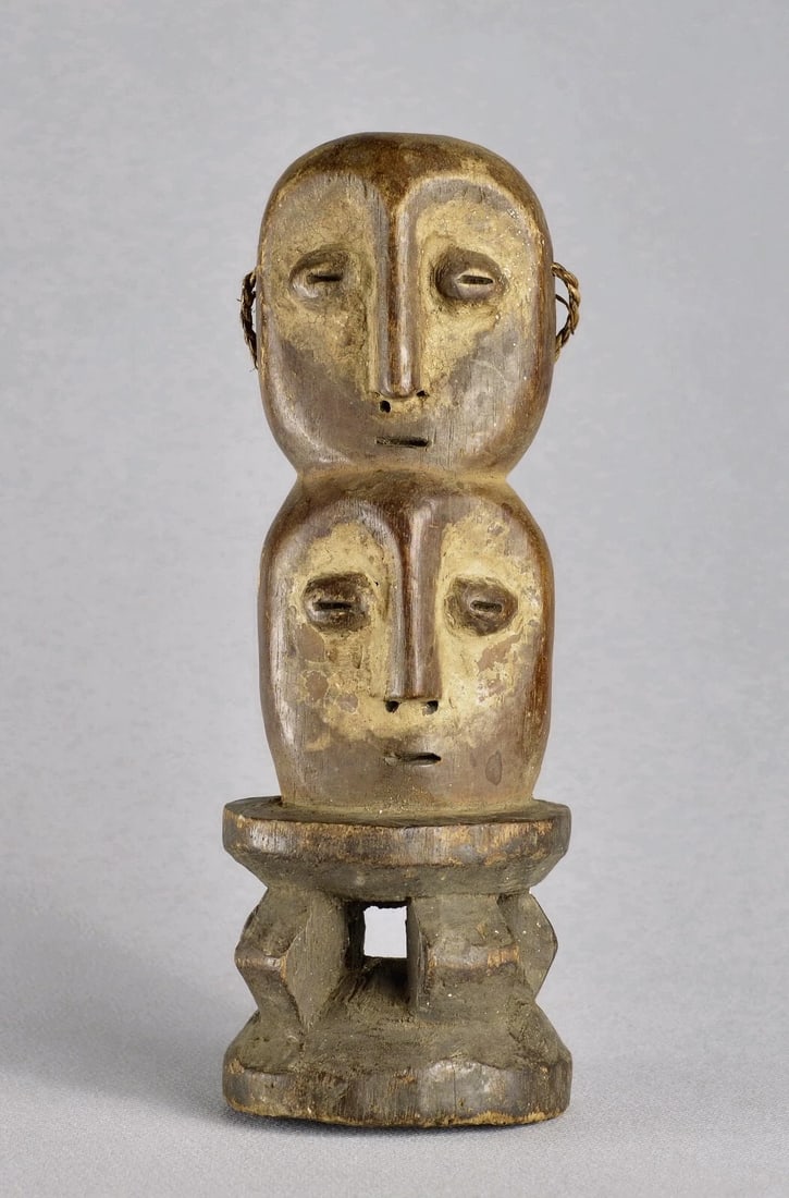 LEGA wood double head Figure statue Bwami Congo African Tribal Art 1608 - 3