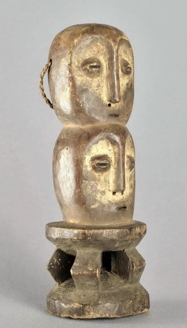 LEGA wood double head Figure statue Bwami Congo African Tribal Art 1608 - 4