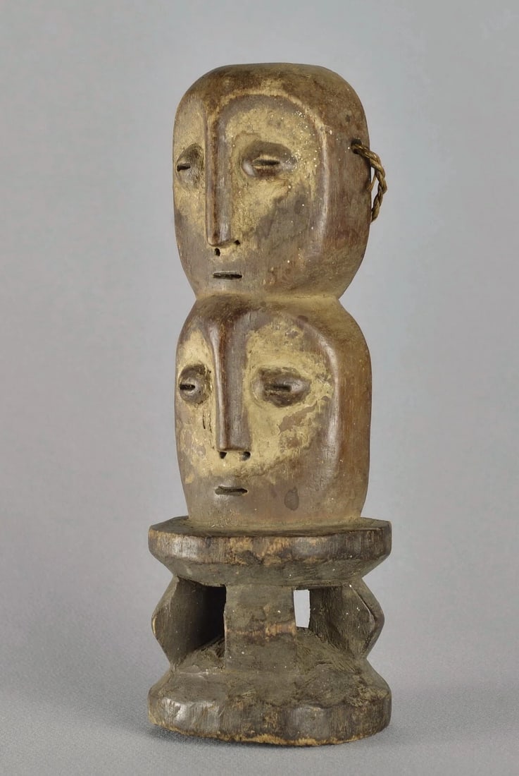 LEGA wood double head Figure statue Bwami Congo African Tribal Art 1608 - 5
