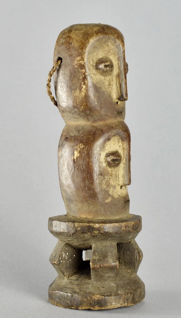 LEGA wood double head Figure statue Bwami Congo African Tribal Art 1608 - 8