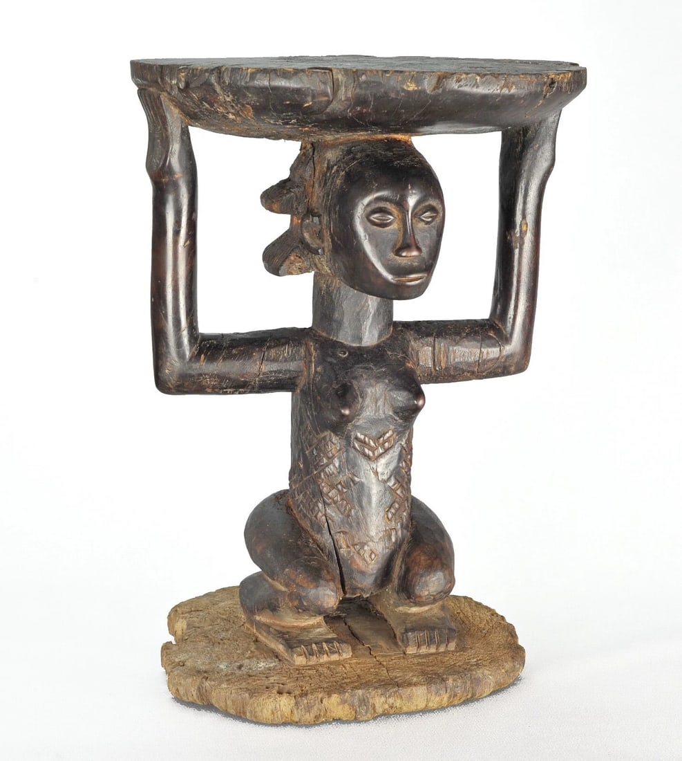 LUBA Shankadi cariatid stool seat figure statue Congo African Tribal Art 1330 - 2