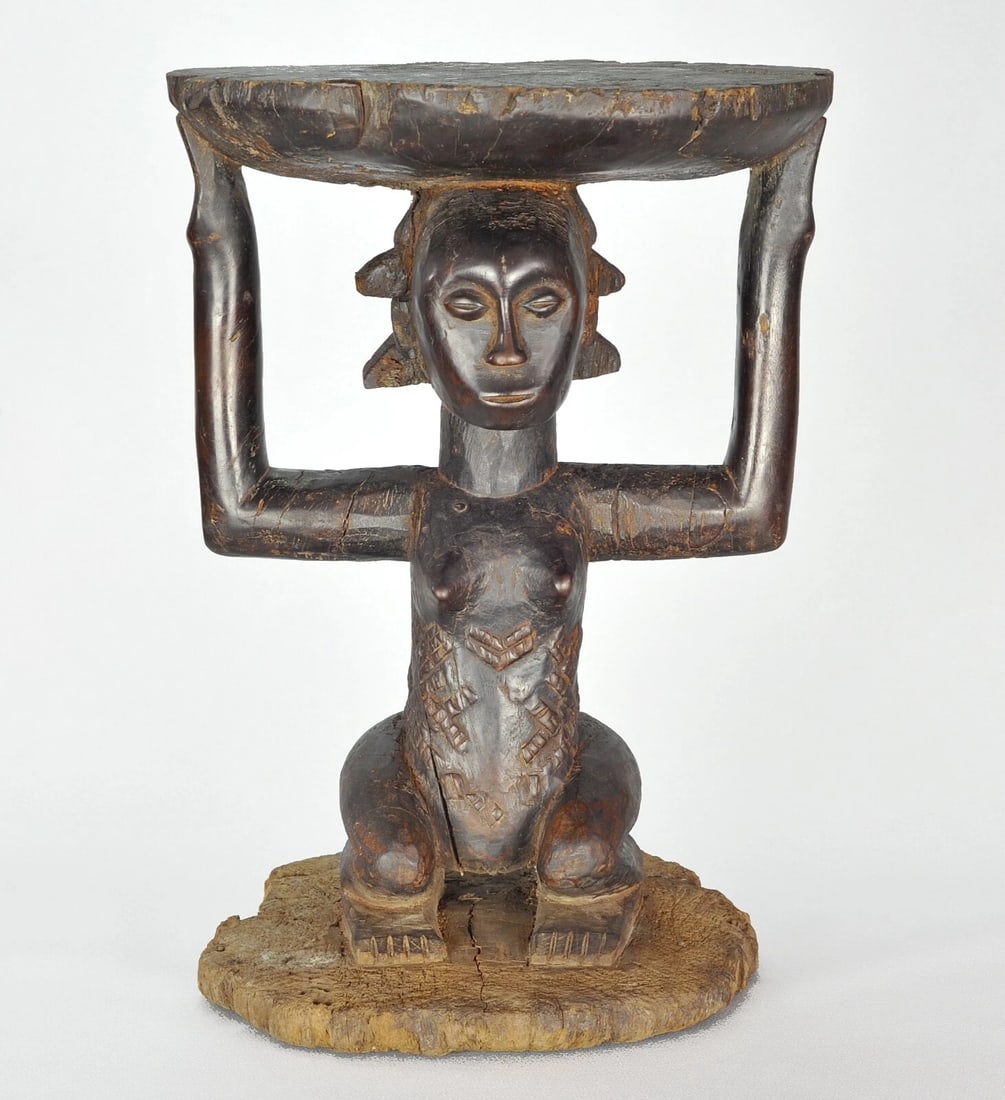LUBA Shankadi cariatid stool seat figure statue Congo African Tribal Art 1330 - 3
