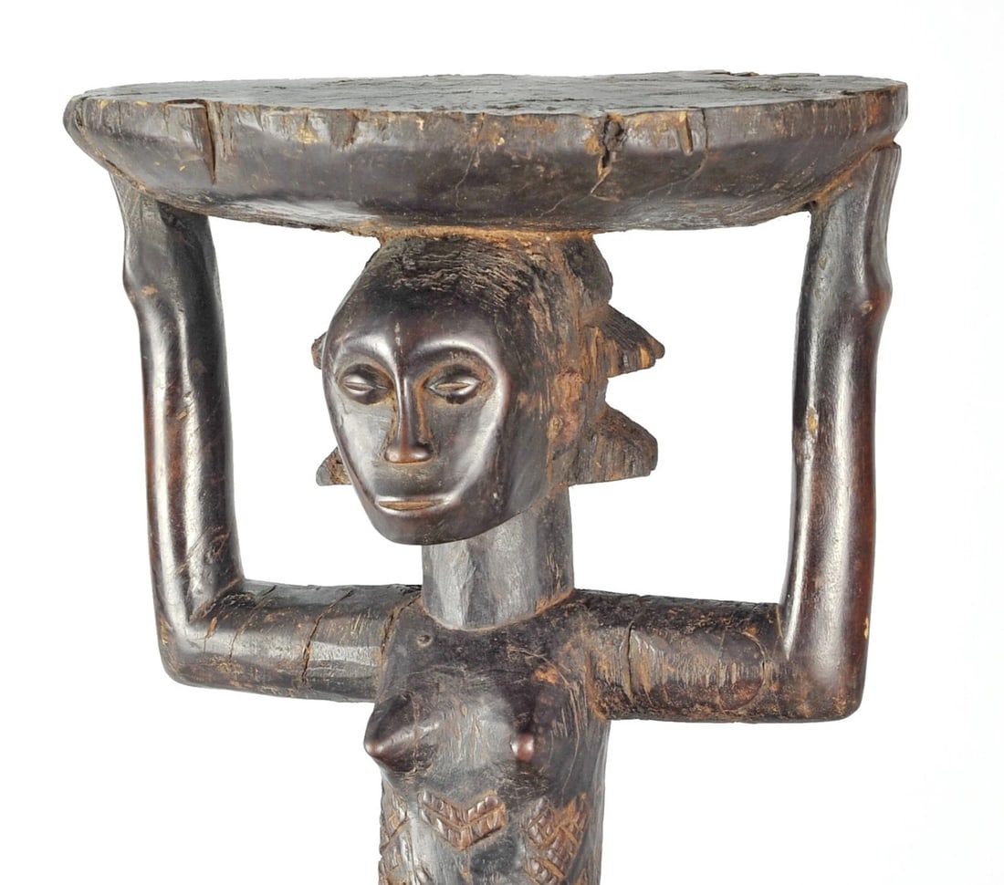 LUBA Shankadi cariatid stool seat figure statue Congo African Tribal Art 1330 - 4