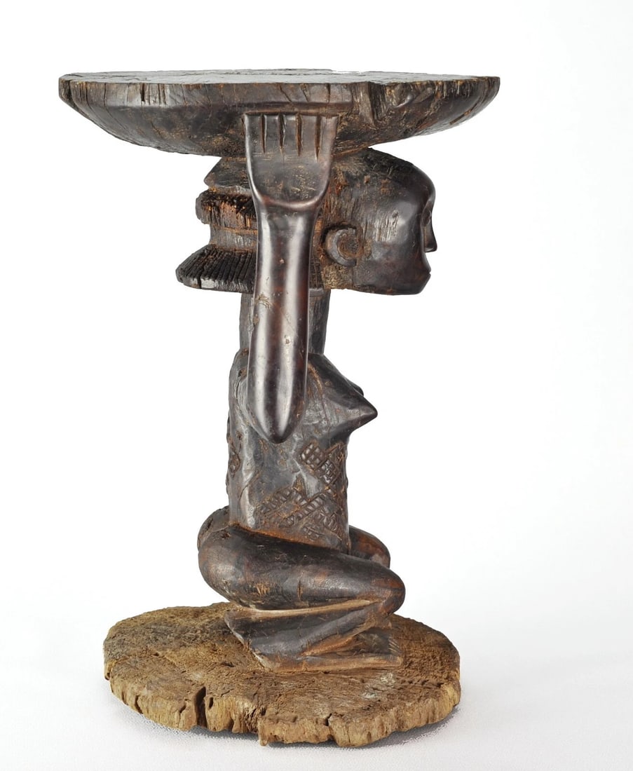 LUBA Shankadi cariatid stool seat figure statue Congo African Tribal Art 1330 - 6