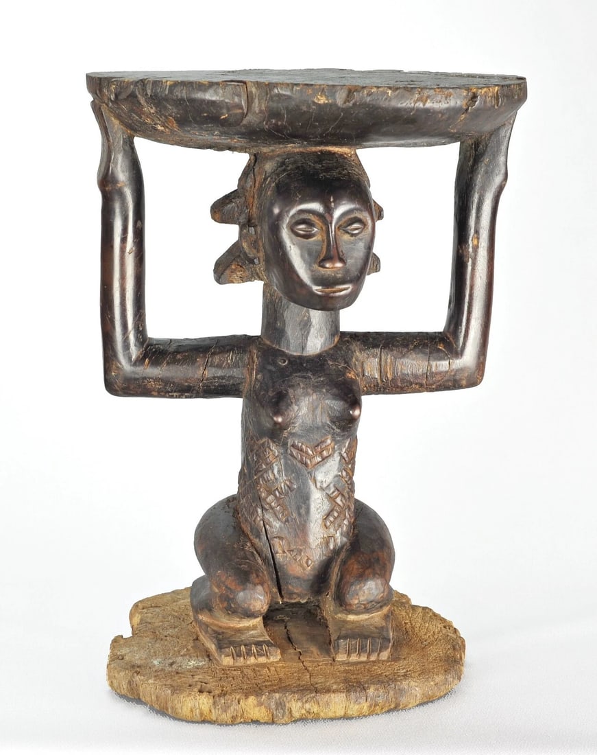 LUBA Shankadi cariatid stool seat figure statue Congo African Tribal Art 1330 - 8