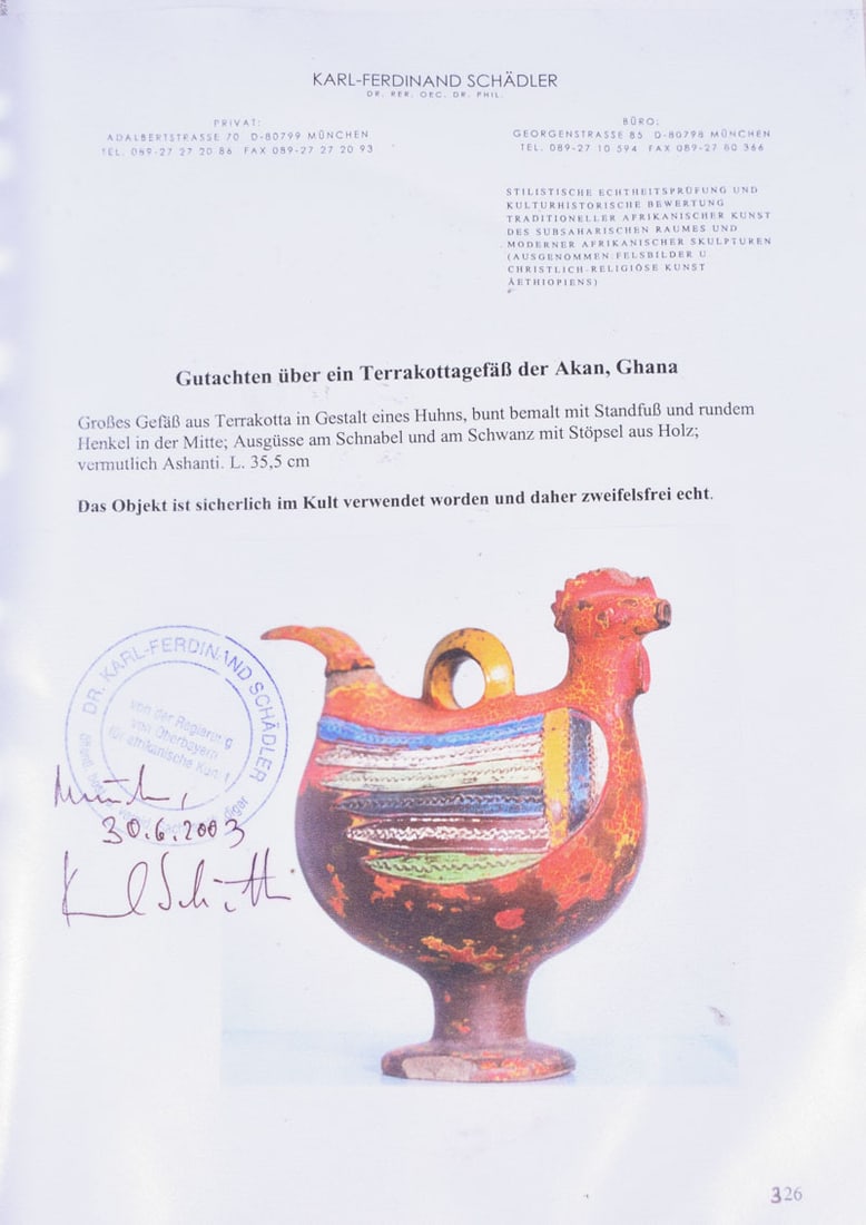 Rooster Figure – Terracotta – Akan- Ghana – Schädler Certificate - 10