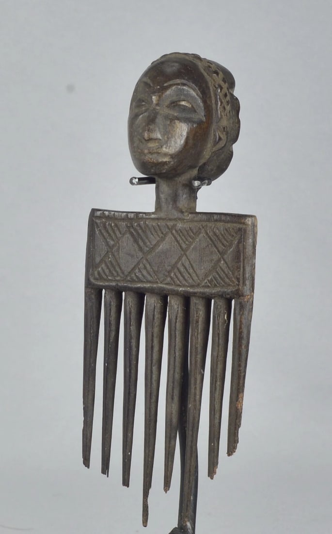 LUBA wooden comb Topped with a woman's head congo African Art - 2