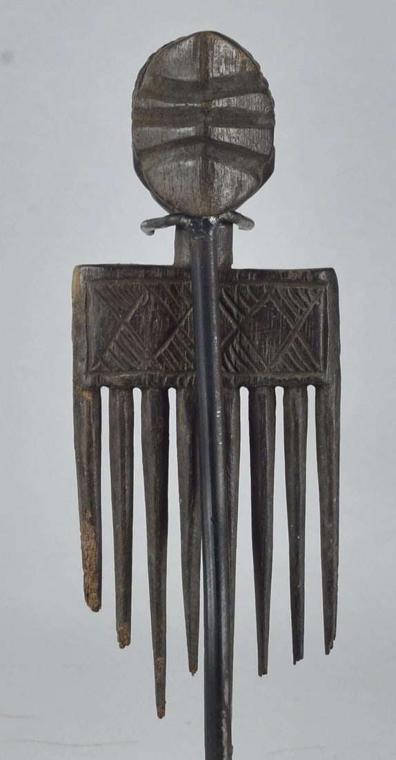 LUBA wooden comb Topped with a woman's head congo African Art - 5