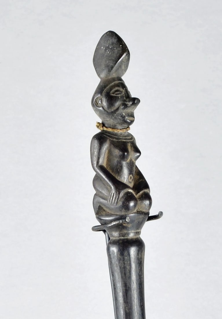 African Art Yaka chief staff with female figure scepter cane Congo DRC - 3