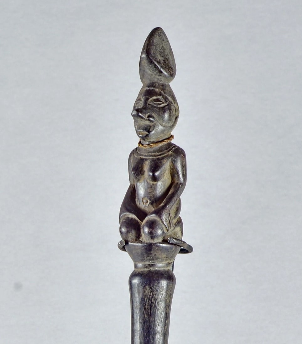 African Art Yaka chief staff with female figure scepter cane Congo DRC - 4